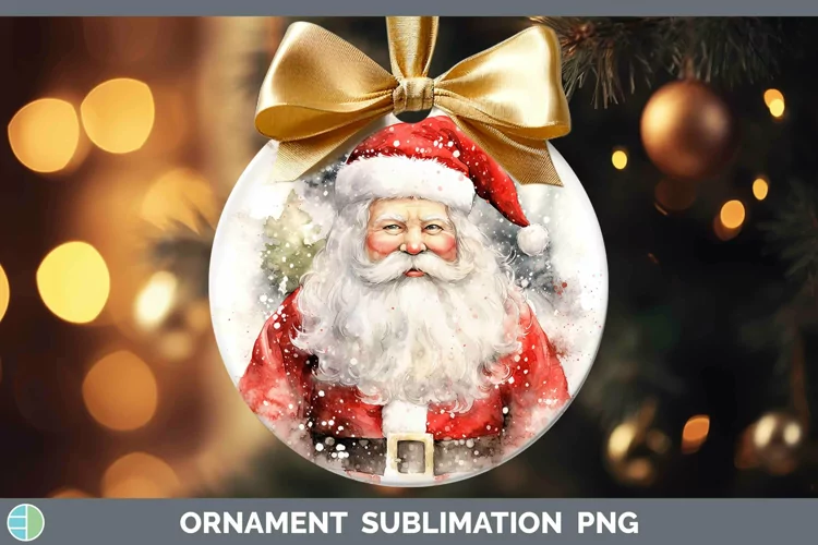 Watercolor Christmas Santa Ornament Sublimation Bauble Desig