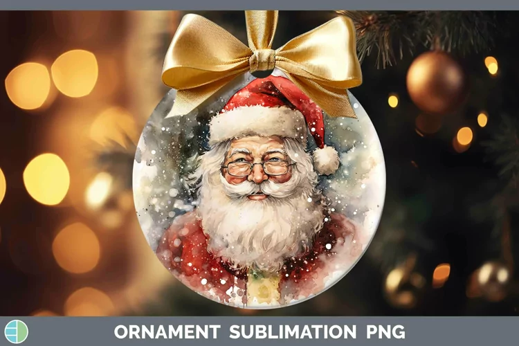 Watercolor Christmas Santa Ornament Sublimation Bauble Desig