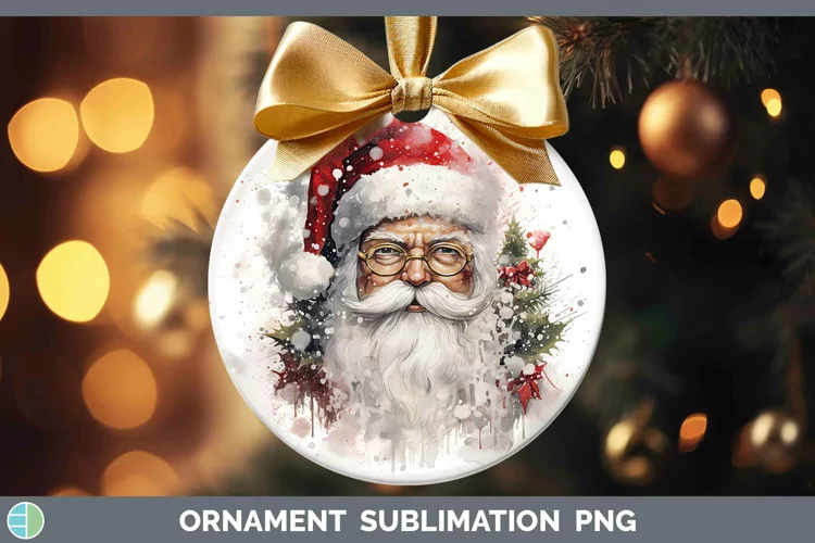 Watercolor Christmas Santa Ornament Sublimation Bauble Desig