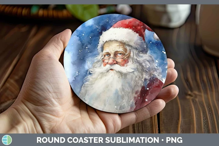 Watercolor Christmas Santa Round Coaster Sublimation Coaster