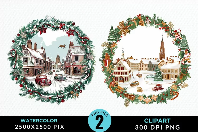 Watercolor Christmas Scenery Artwork Clipart