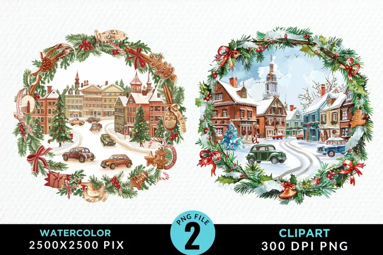 Watercolor Christmas Scenery Artwork Clipart