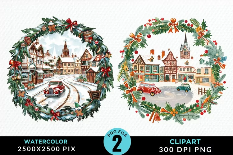 Watercolor Christmas Scenery Artwork Clipart