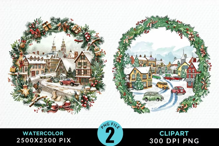 Watercolor Christmas Scenery Artwork Clipart