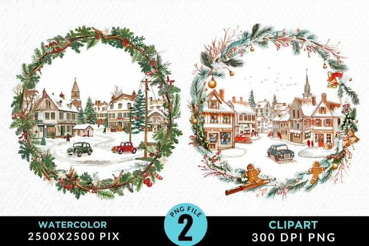 Watercolor Christmas Scenery Artwork Clipart