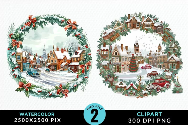 Watercolor Christmas Scenery Artwork Clipart