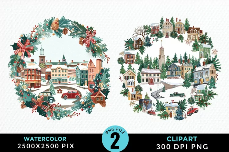 Watercolor Christmas Scenery Artwork Clipart