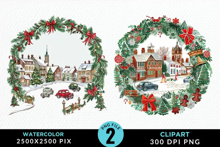 Watercolor Christmas Scenery Artwork Clipart