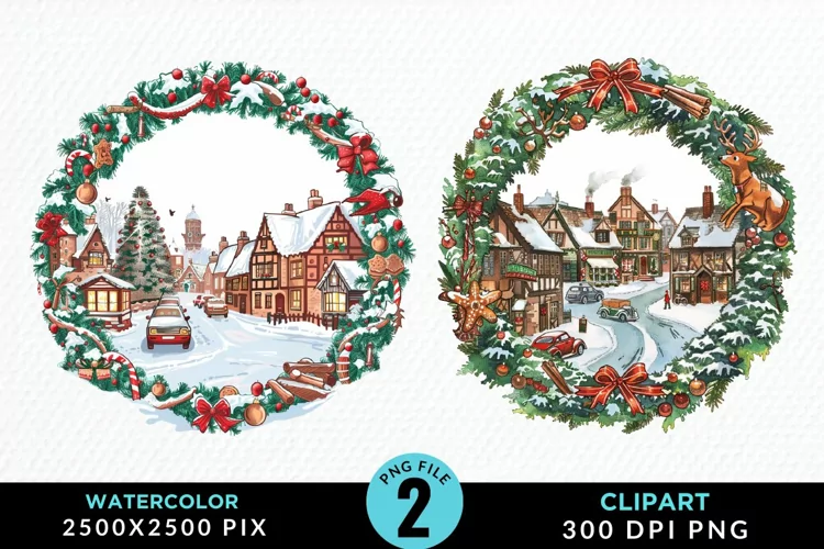 Watercolor Christmas Scenery Artwork Clipart