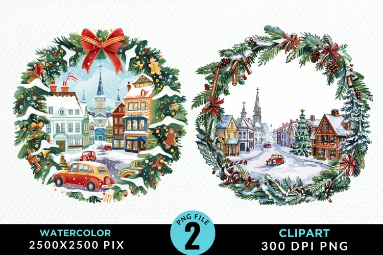 Watercolor Christmas Scenery Artwork Clipart