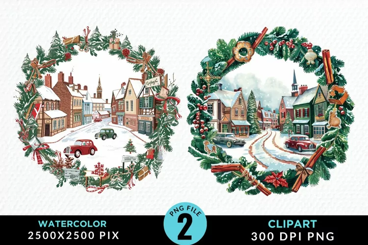 Watercolor Christmas Scenery Artwork Clipart