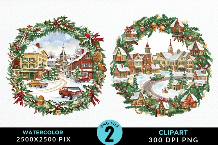 Watercolor Christmas Scenery Exquisite Clipart