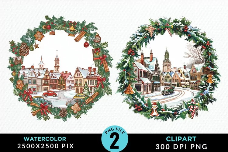 Watercolor Christmas Scenery Artwork Clipart