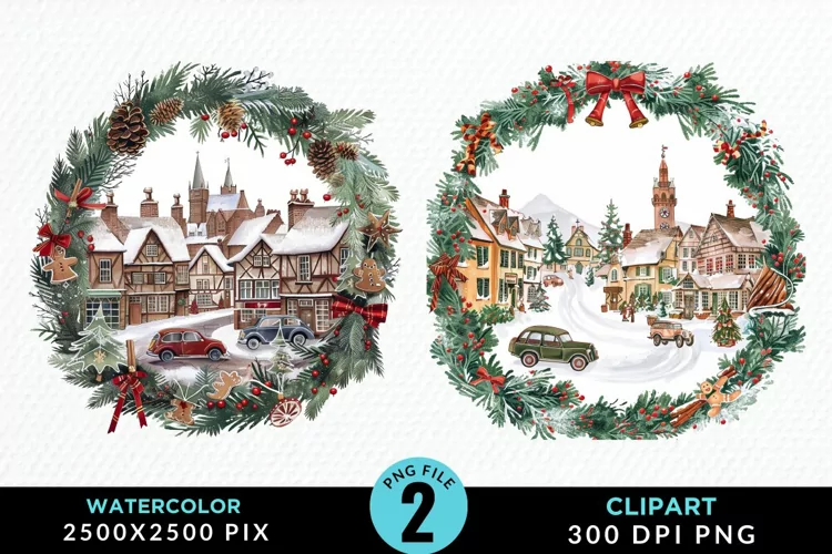 Watercolor Christmas Scenery Artwork Clipart