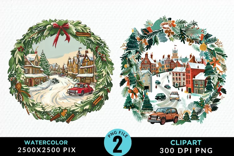 Watercolor Christmas Scenery Artwork Clipart