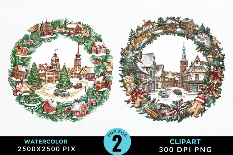 Watercolor Christmas Scenery Artwork Clipart