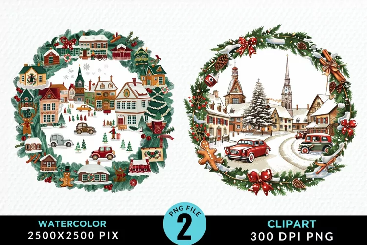 Watercolor Christmas Scenery Artwork Clipart
