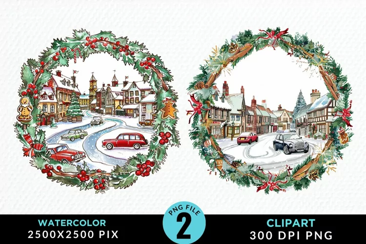 Watercolor Christmas Scenery Artwork Clipart