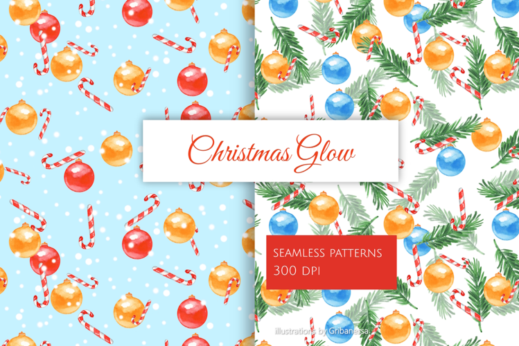 Watercolor Christmas Seamless Patterns