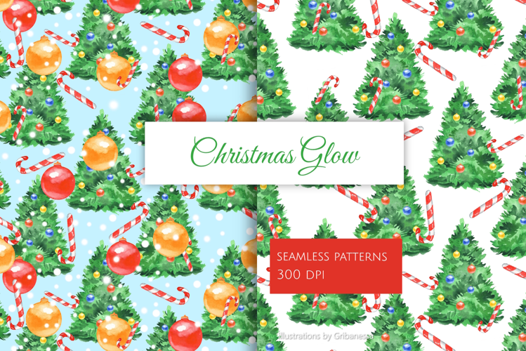 Watercolor Christmas Tree Seamless Patterns