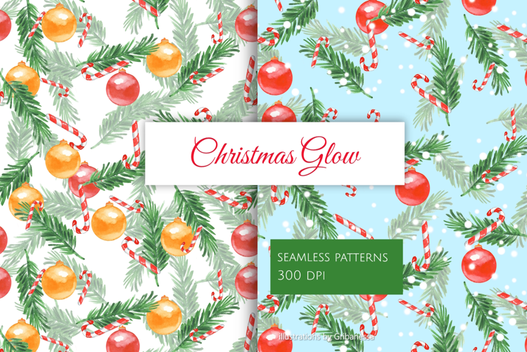 Watercolor Fir Branch Seamless Patterns