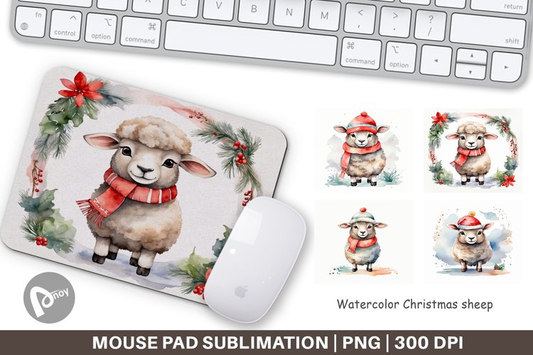 Mouse Pad Watercolor Christmas sheep