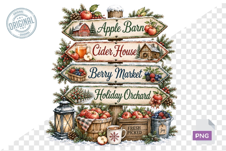 Watercolor Christmas Signpost PNG Bundle