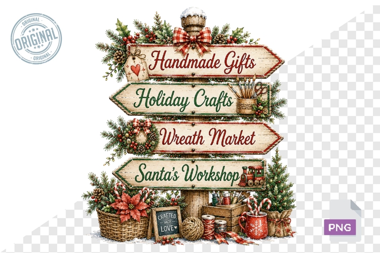 Watercolor Christmas Signpost PNG Bundle