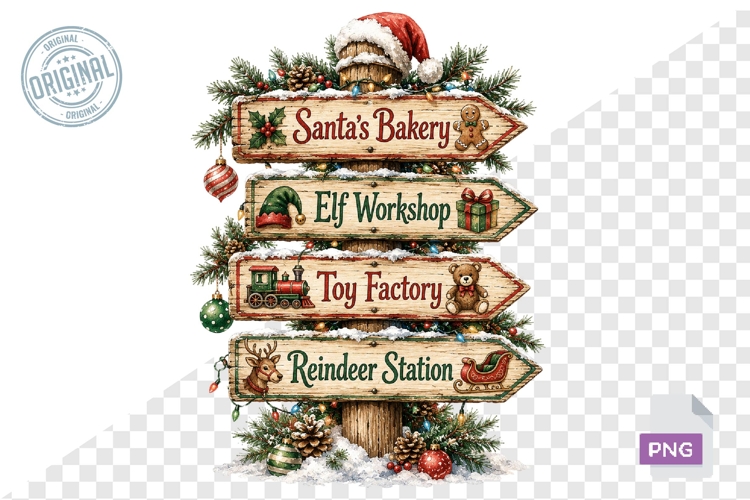 Watercolor Christmas Signpost PNG Bundle
