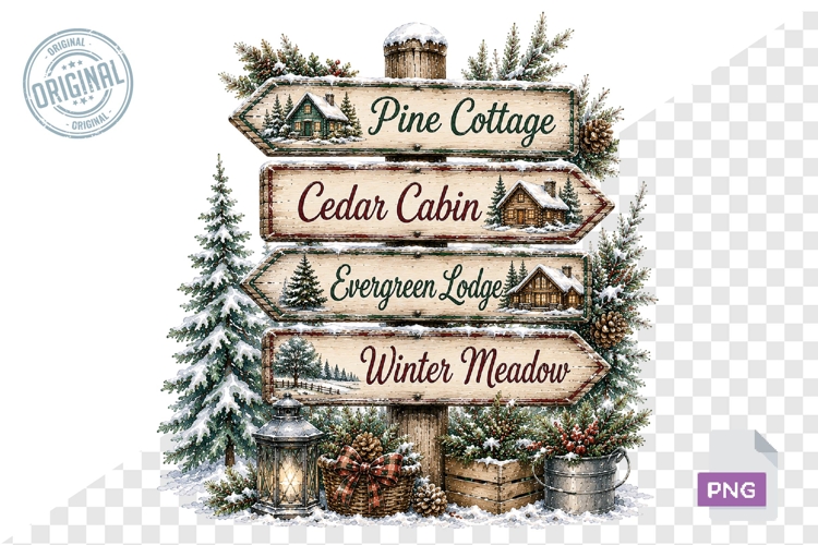 Watercolor Christmas Signpost PNG Bundle