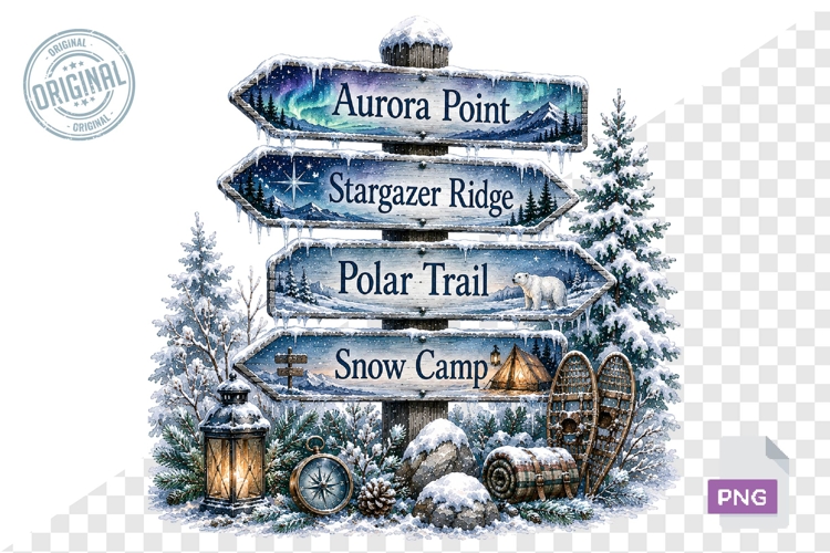 Watercolor Christmas Signpost PNG Bundle