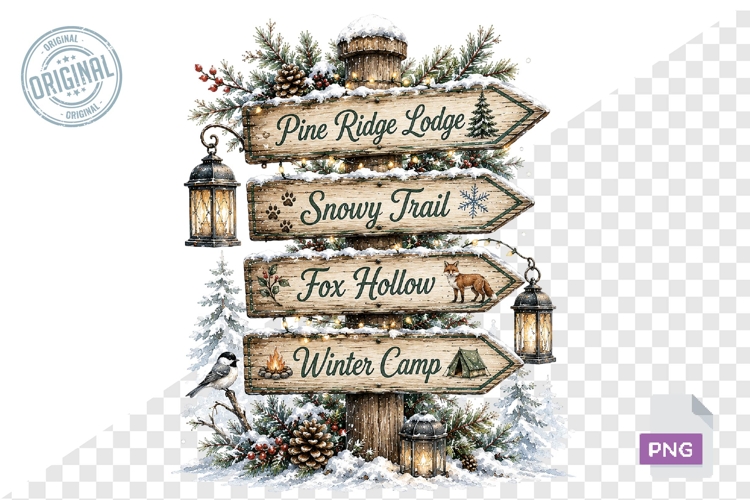 Watercolor Christmas Signpost PNG Bundle
