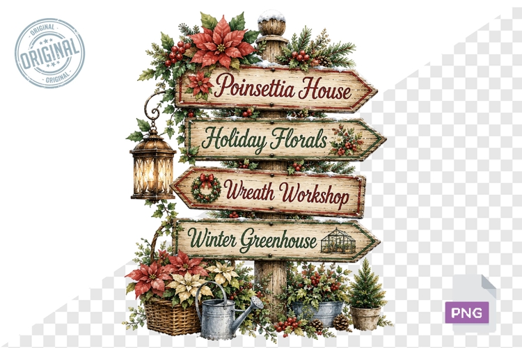 Watercolor Christmas Signpost PNG Bundle