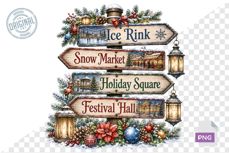 Watercolor Christmas Signpost PNG Bundle