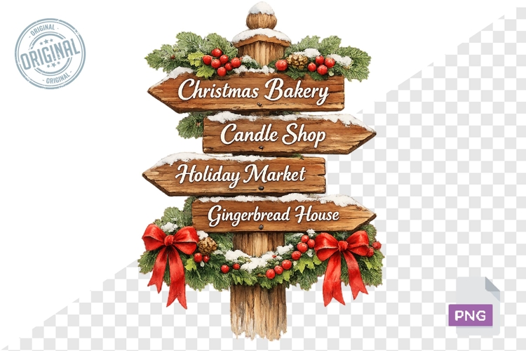 Watercolor Christmas Signpost PNG Bundle