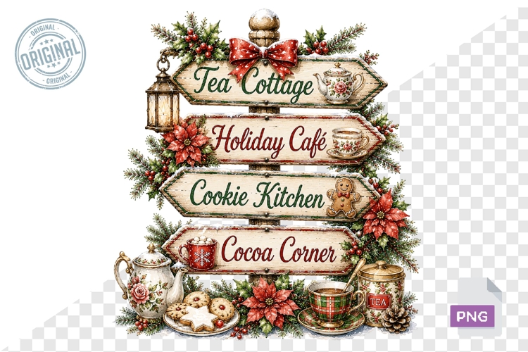 Watercolor Christmas Signpost PNG Bundle