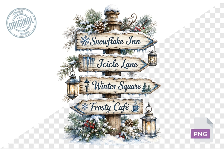 Watercolor Christmas Signpost PNG Bundle