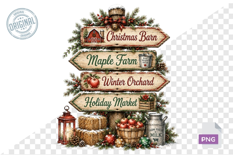 Watercolor Christmas Signpost PNG Bundle