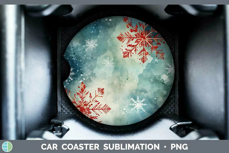 Watercolor Christmas Snowflakes Car Coaster Sublimation Coas
