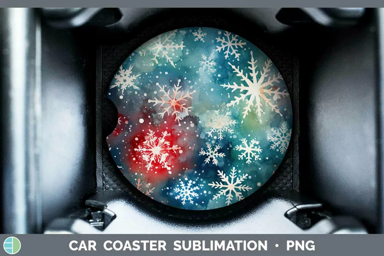 Watercolor Christmas Snowflakes Car Coaster Sublimation Coas