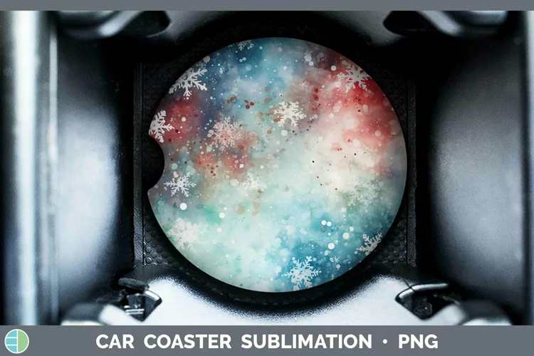 Watercolor Christmas Snowflakes Car Coaster Sublimation Coas