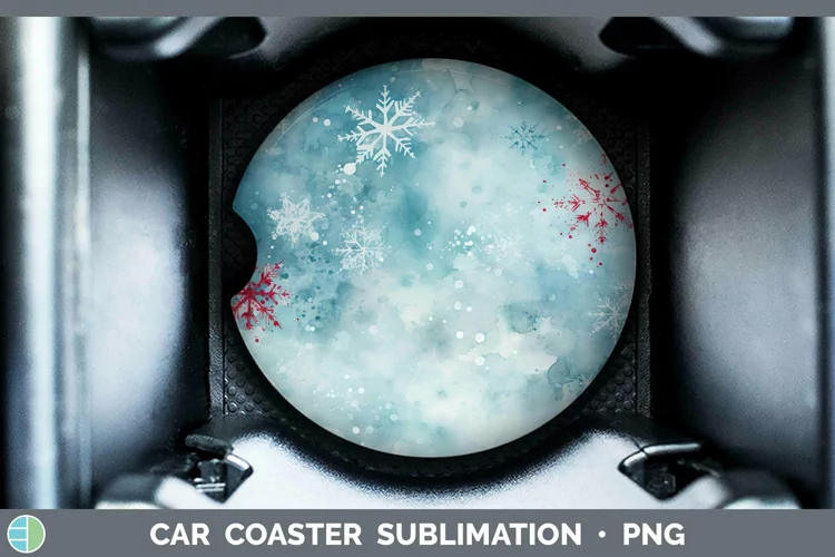 Watercolor Christmas Snowflakes Car Coaster Sublimation Coas