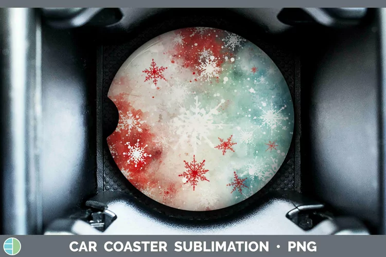 Watercolor Christmas Snowflakes Car Coaster Sublimation Coas