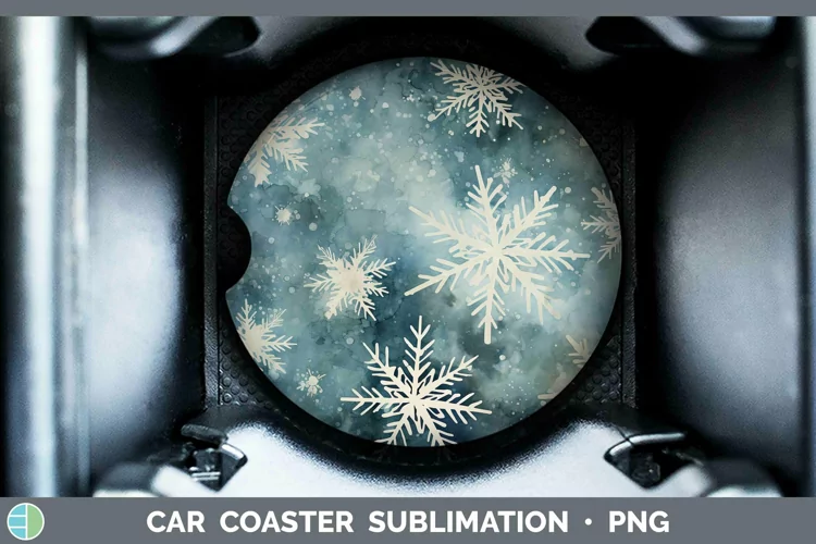 Watercolor Christmas Snowflakes Car Coaster Sublimation Coas