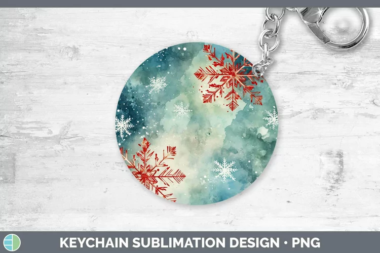 Watercolor Christmas Snowflakes Keychain Sublimation Keyring