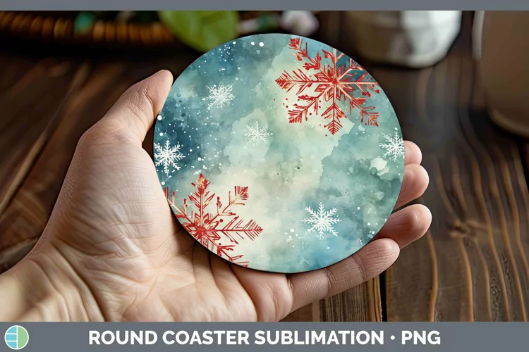 Watercolor Christmas Snowflakes Round Coaster Sublimation Co