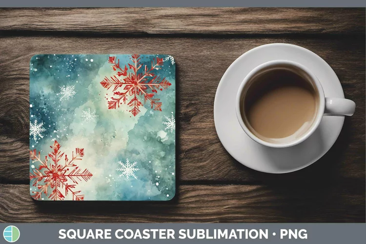 Watercolor Christmas Snowflakes Square Coaster Sublimation C