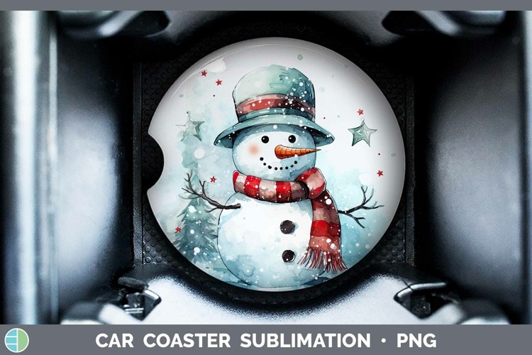 Watercolor Christmas Snowman Car Coaster Sublimation Coaster