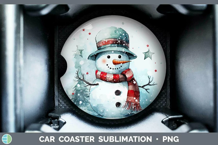 Watercolor Christmas Snowman Car Coaster Sublimation Coaster