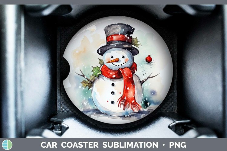 Watercolor Christmas Snowman Car Coaster Sublimation Coaster